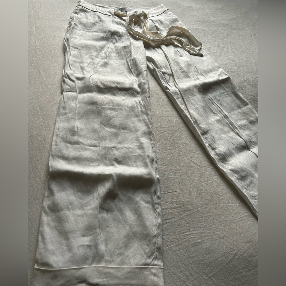 Bebe White Linen Blend Trousers with Fabric Tie Belt - Picture 7 of 15